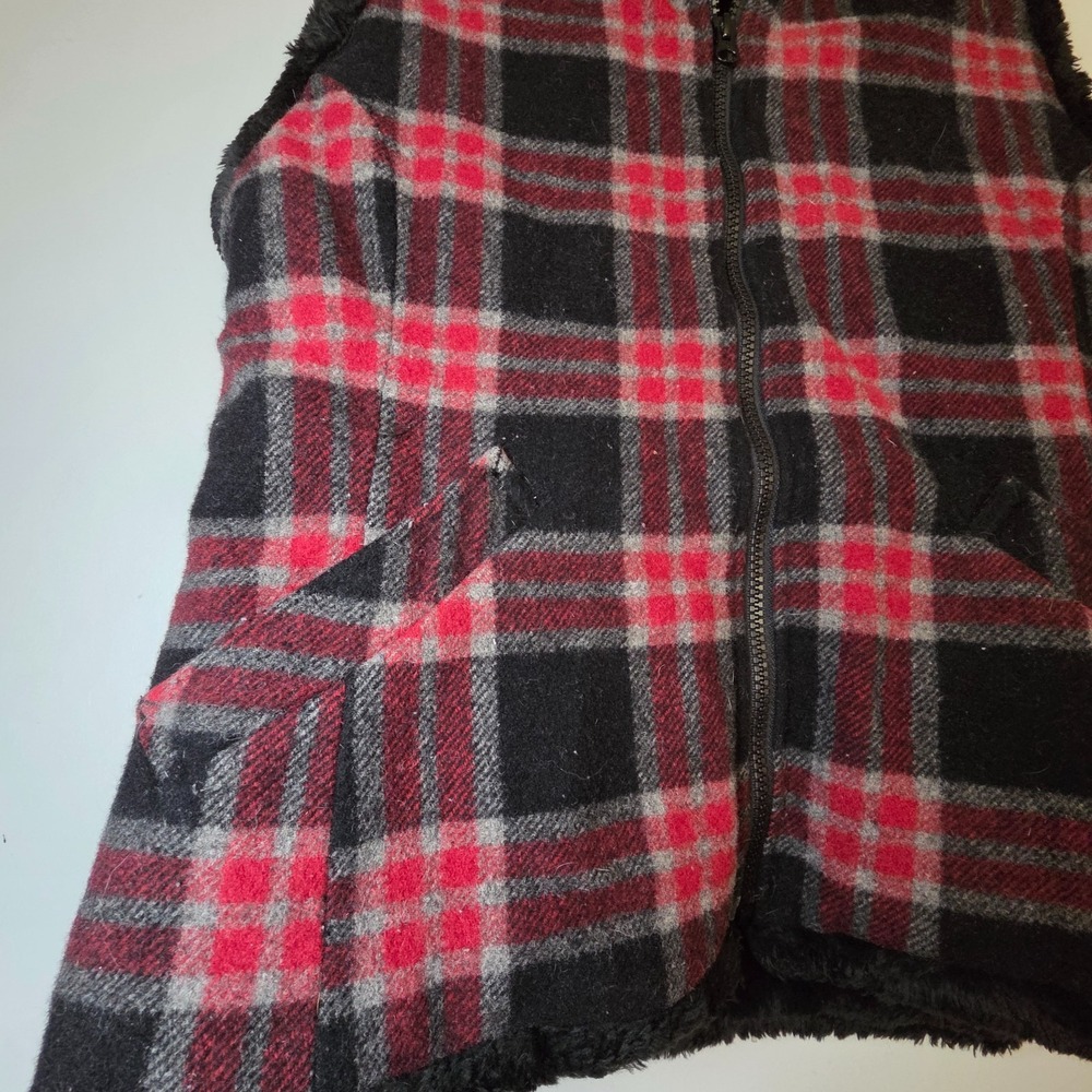 Woolrich Women's Vest Size M Black Red Plaid Faux Fur Lined Pockets Wool Blend - Picture 4 of 11